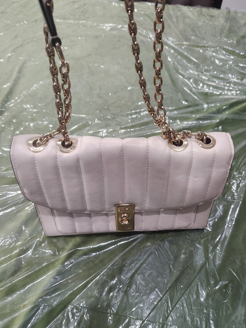 Coach Quilted Cream Chain-Handle Shoulder Bag